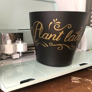 6 inch plastic pot with gold lettering